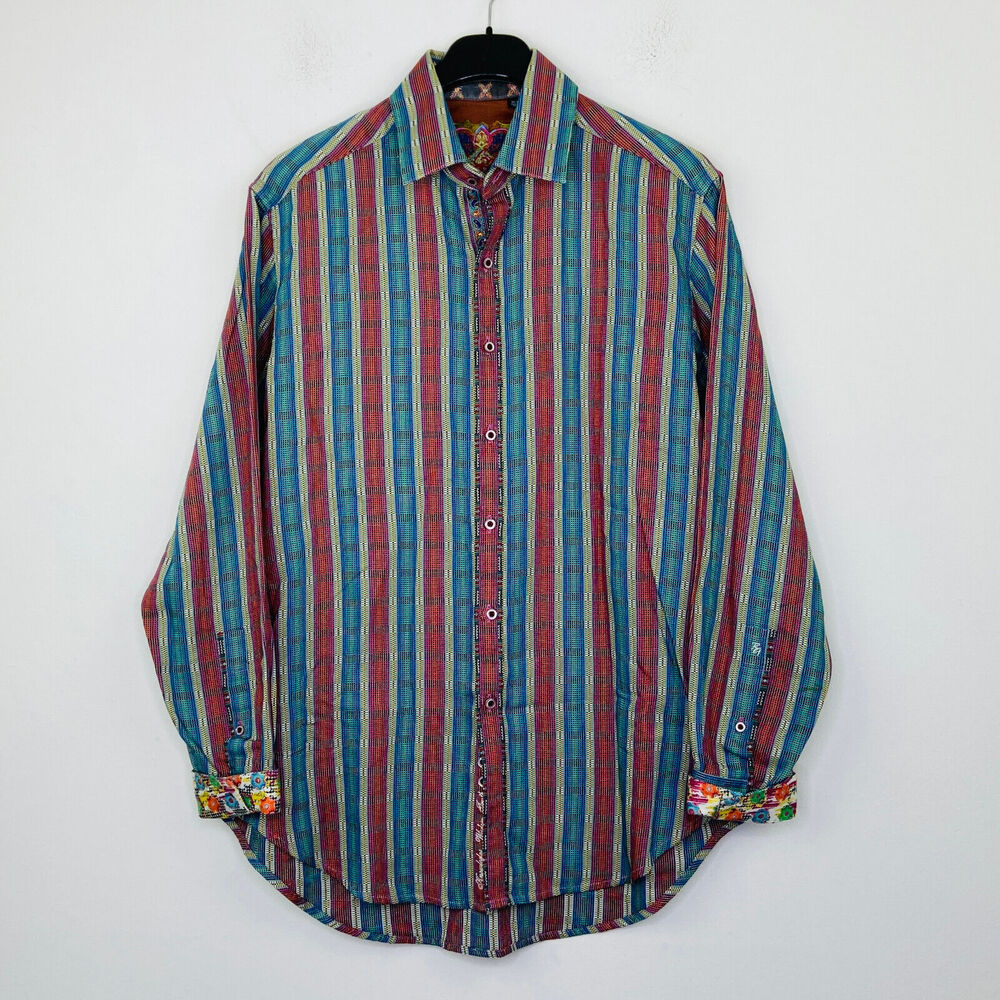 Robert Graham Men's Medium Shirt Muticolor Check Striped Cuffed Button Up CK7
